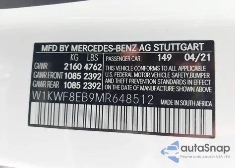 2021 Mercedes-Benz C 300 4Matic from USA, damaged, VIN W1KWF8EB9MR648512
